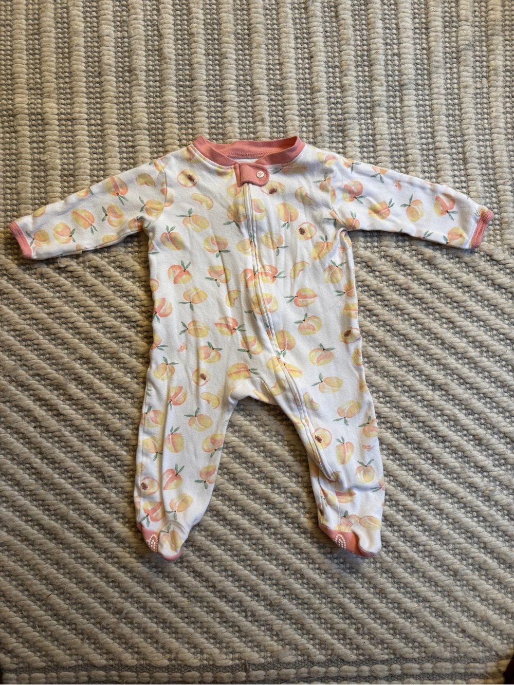 Burt's Bees Baby Peach-Print Footed One-Piece with Pink Trim